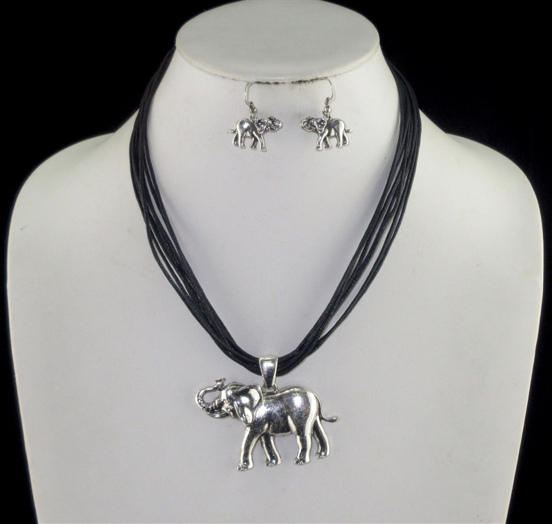 AS6170 HAMMERED SILVER ELEPHANT MULTI CORD NK SET