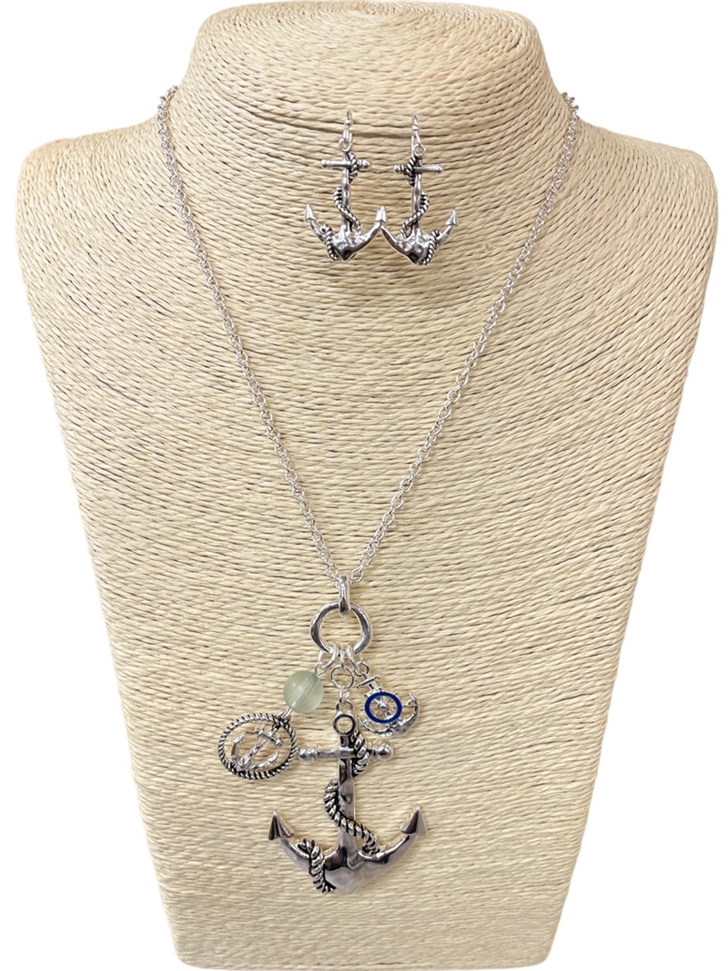 AS6792-ASMT ANCHOR  CHARM  NECKLACE SET