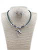 AS6912 GREEN SILVER ANTIQUE STAR FISH SHORT NECKLACE SET