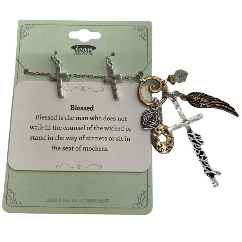 AS6968  BLESSED CROSS CHARM SET NECKLACE