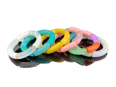 ATB003 CLEAR AND SOLID COLOR ACRYLIC TUBE  STRETCH BRACELET