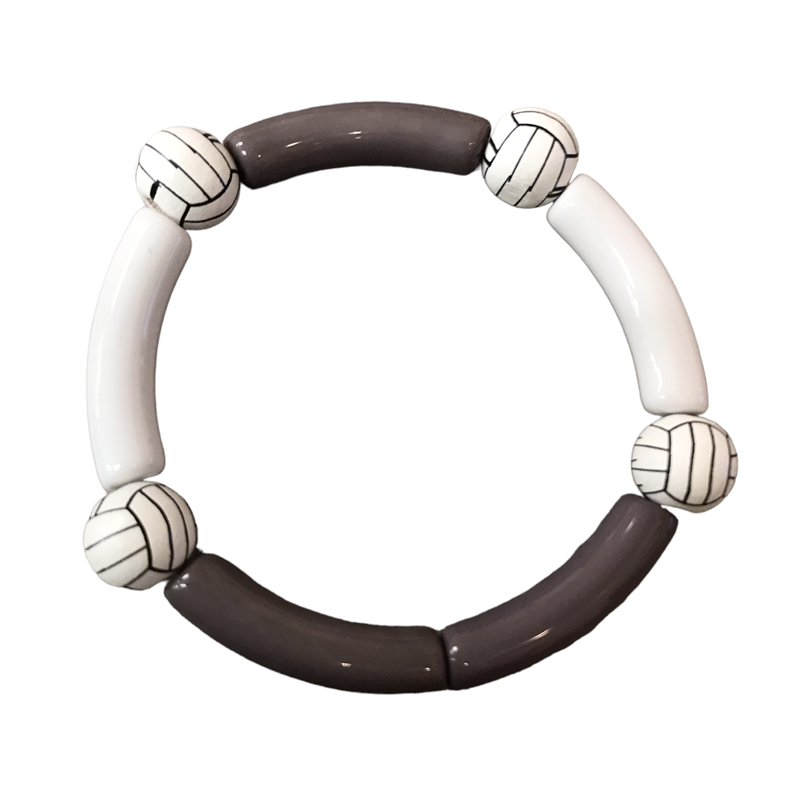 ATB207 VOLLEYBALL GRAY  WHITE ACRYLIC BRACELET