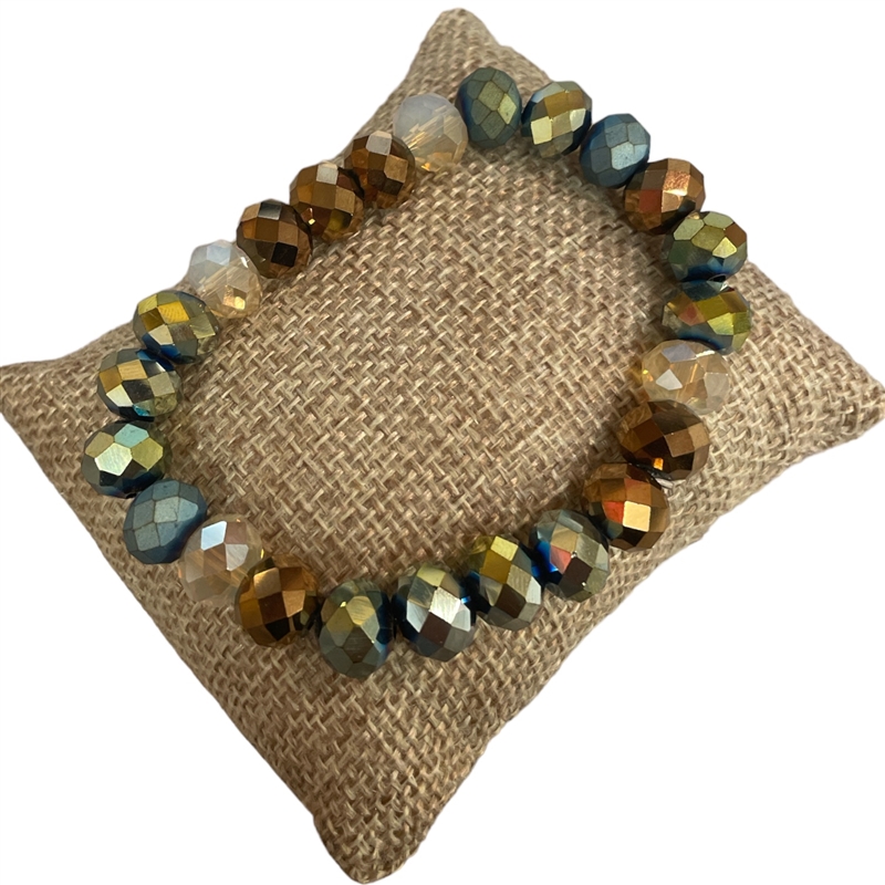 B102GWX 10MM BROWN GREEN MIX  CRYSTAL BRACELET