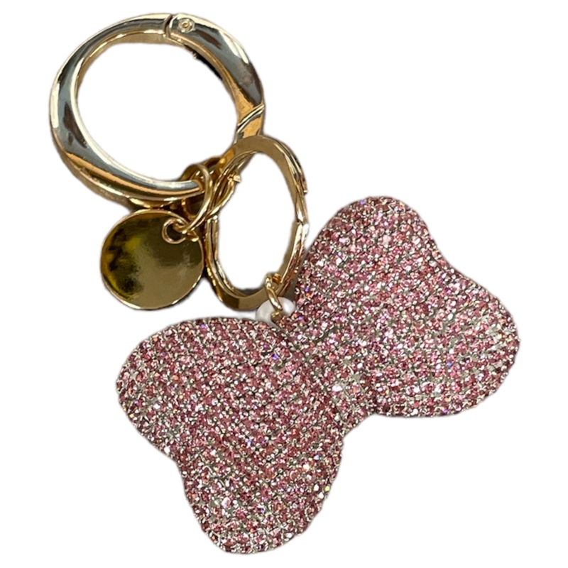 B14PN PINK RHINESTONE BOW KEYCHAIN