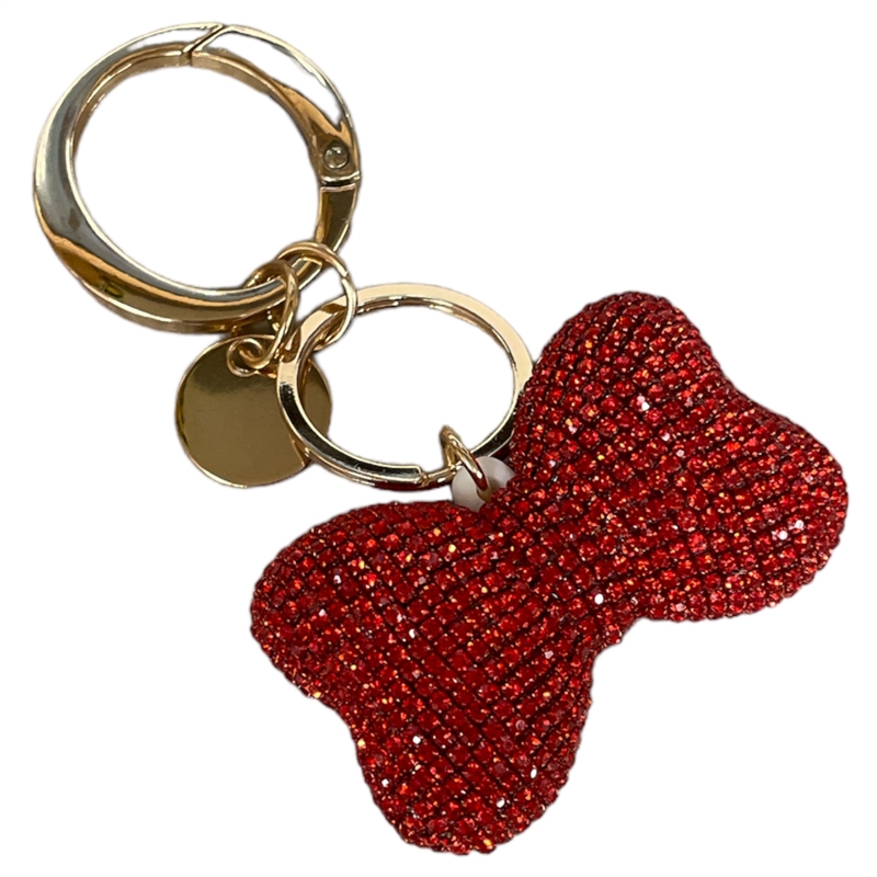 B14RD   RED RHINESTONE BOW KEYCHAIN