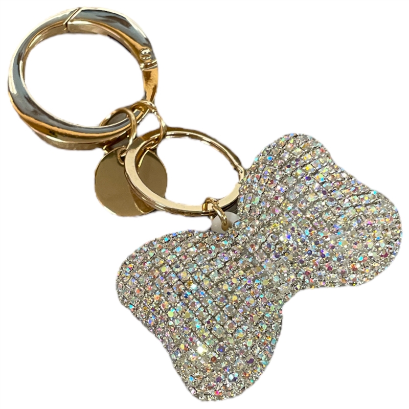 B14SA  SILVER AB RHINESTONE BOW KEYCHAIN