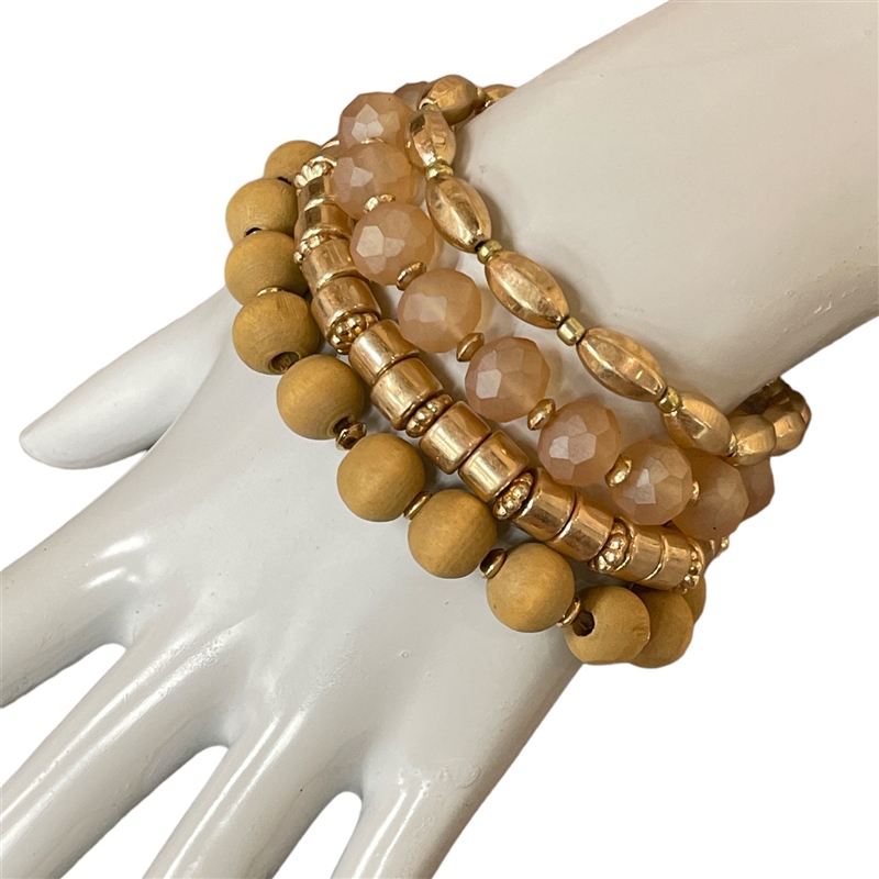 B6446 CRYSTAL & WOODEN 4PCS SET BRACELET