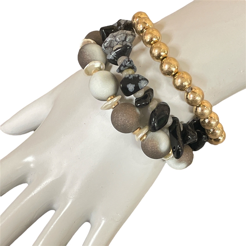 B80022 CRYSTAL & NATURAL STONE 3PCS SET BRACELET