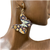 B8E2575 BROWN  BUTTERFLY FLORAL WOODEN EARRINGS