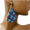 B8E2756-3 NAVY TEARDROP TURTLE WOODEN EARRINGS