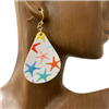 B8E2759-2  MULTI COLOR STARFISH WOODEN TEARDROP EARRINGS