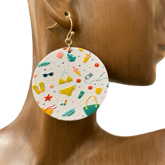 B8E2897-2  BEACH CIRCLE WOODEN EARRINGS