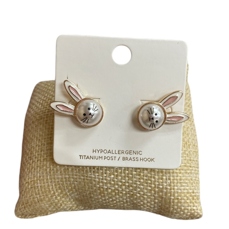 B8E3067  WHITE PINK BUNNY EARRINGS