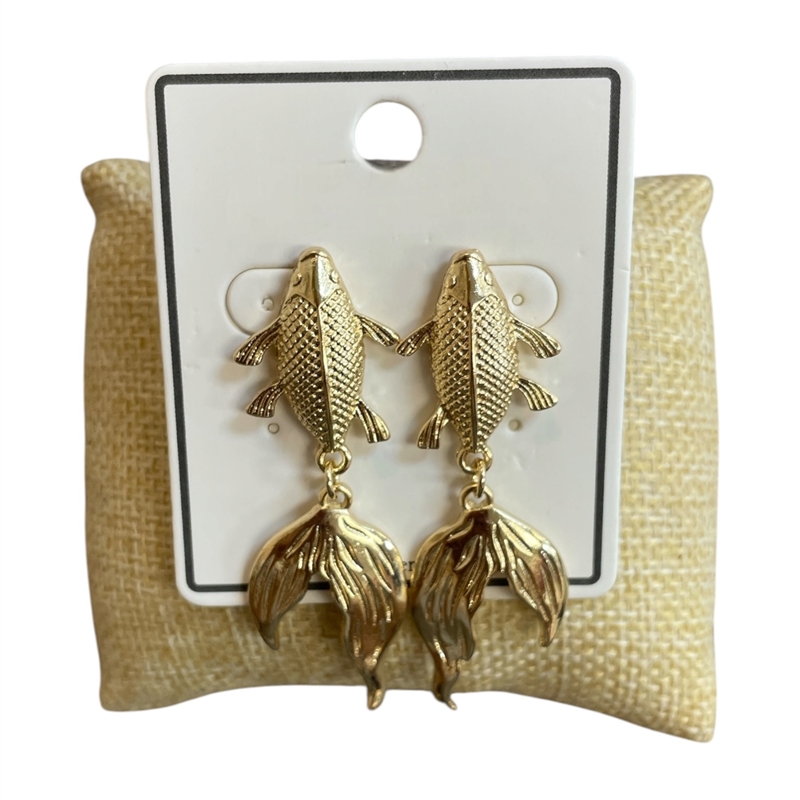 BE1039 GOLD KOI FISH POST DANGLE STUD EARRINGS