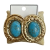 BE1094W MATTE HAMMERED TURQUOISE CENTER LG OVAL STUD EARRINGS