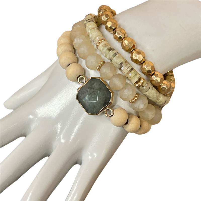 BJ6833   WOODEN & CRYSTAL 3 PCS SET BRACELET