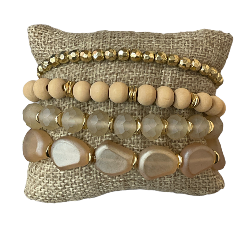 BJ70081 CRYSTAL & WOODEN 4PCS SET BRACELET