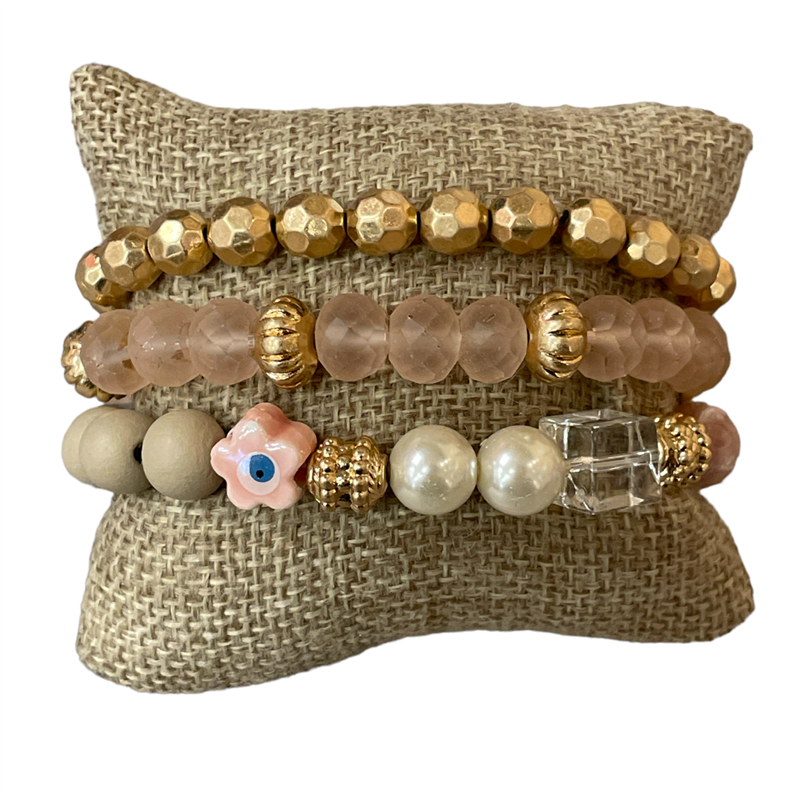 BJ70089 WOODEN & CRYSTAL 3 PCS SET BRACELET