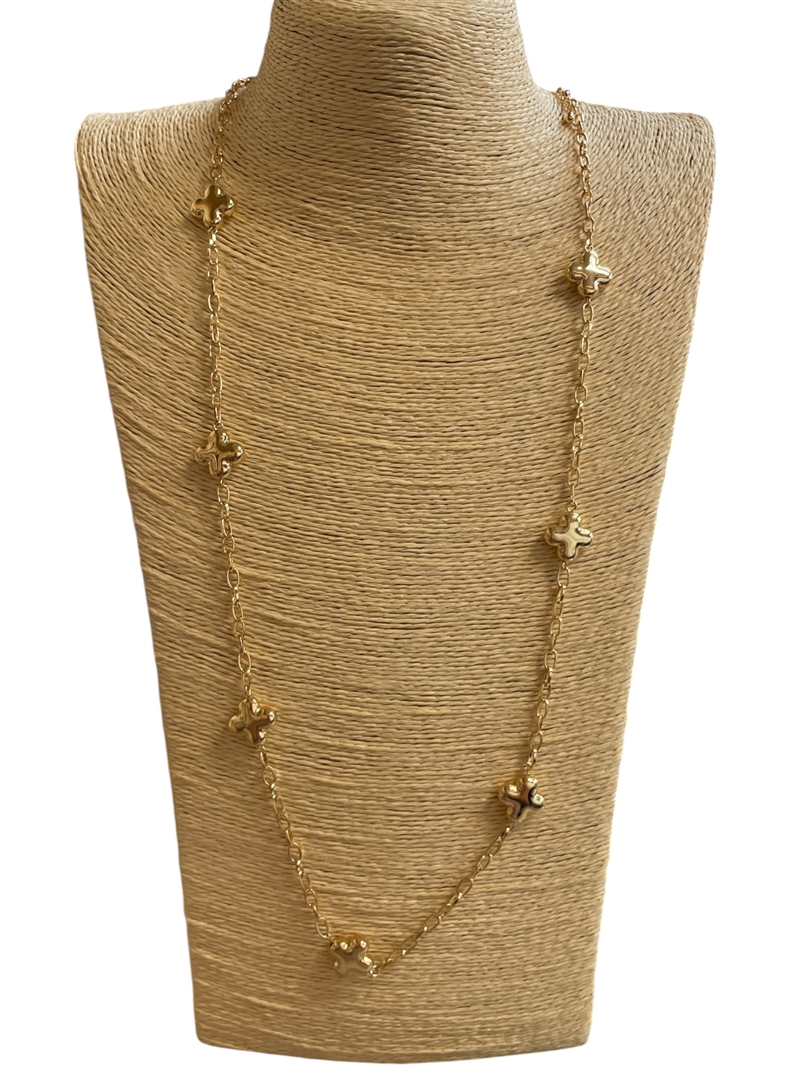 BN1126 PLAIN HAMMERED CLOVER THIN LONG NECKLACE