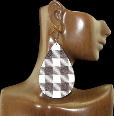 BPE02 BLACK & WHITE BUFFALO PLAID TEARDROP EARRINGS