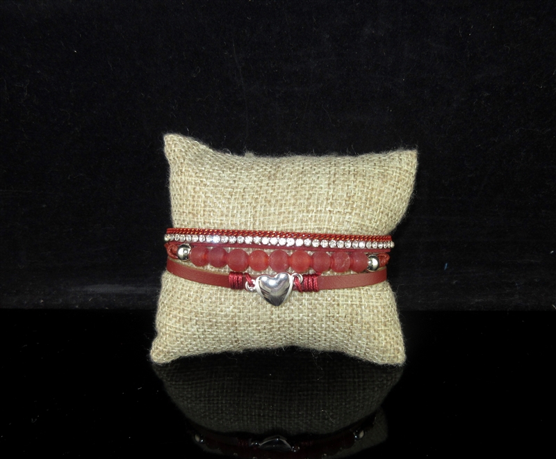 BR0619 SILVER HEART NATURAL RED STONE MAGNETIC BRACELET