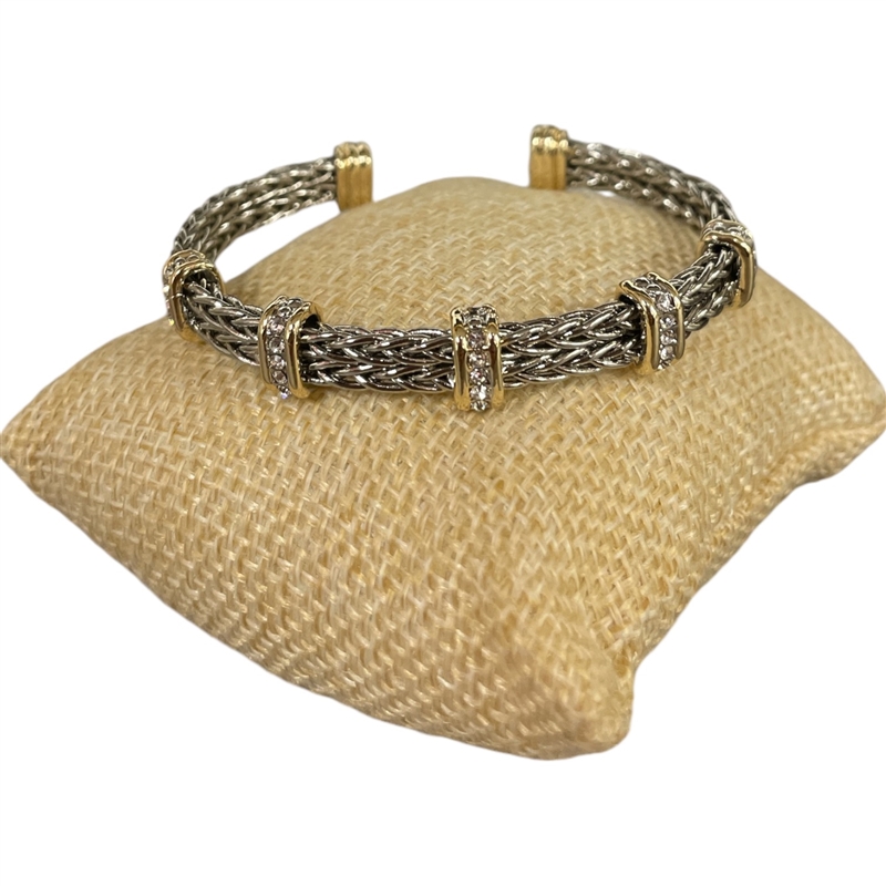 BR703  DOUBLE BRAIDED RHINESTONES  RHODIUM PLATED BRACELET