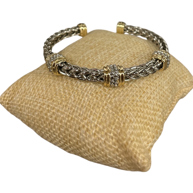 BR707  BRAIDED TWO TONE & BALL  RHODIUM PLATED BRACELET