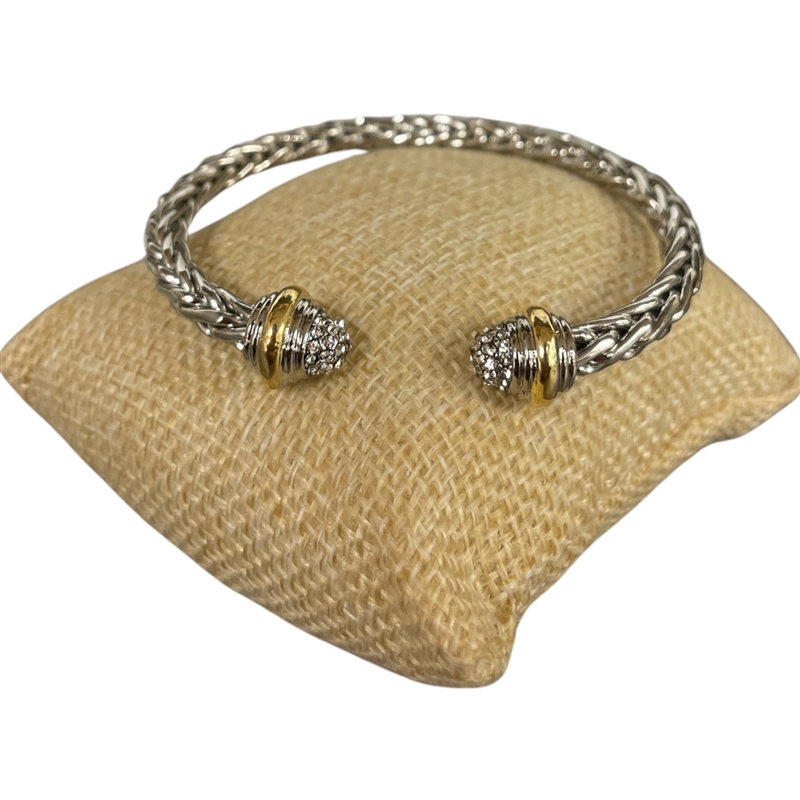 BR712  BRAIDED TWO TONE  PAVE BALL RHODIUM PLATED BRACELET