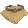 BR715  TWO TONE BRAIDED PAVE CIRCLE RHODIUM PLATED BRACELET