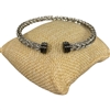 BR720 SILVER & HEMATITE  BRAIDED CUFF RHODIUM PLATED BRACELET