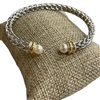 BR720  BRAIDED SMALL PEARL  RHODIUM PLATED BRACELET