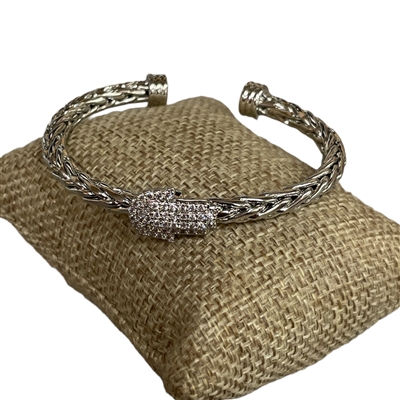 BR730  BRAIDED HAND RHODIUM PLATED BRACELET