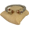 BR820 TOPAZ BRAIDED MULTI COLOR STONES RHODIUM PLATED BRACELET