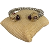 BR824 PURPLE BRAIDED MULTI COLOR STONES RHODIUM PLATED BRACELET