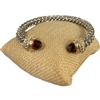 BR830 RED BRAIDED RHODIUM PLATED CUFF BRACELET