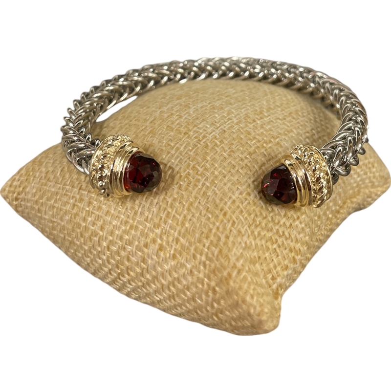 BR830 RED BRAIDED RHODIUM PLATED CUFF BRACELET