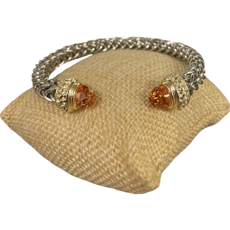 BR831 TOPAZ BRAIDED RHODIUM PLATED CUFF BRACELET