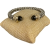 BR832 BLACK BRAIDED RHODIUM PLATED CUFF BRACELET