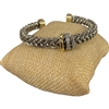 BR833 THICK BRAIDED RHINESTONE RHODIUM PLATED CUFF BRACELET
