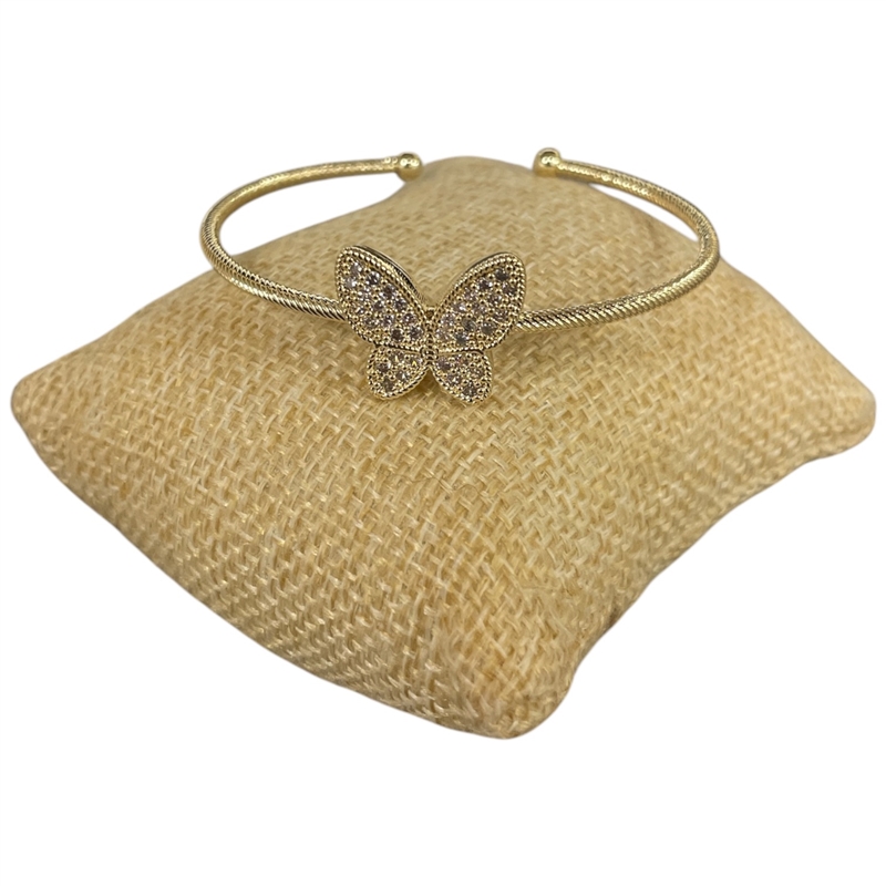 BR838 GOLD THIN RHINESTONE BUTTERFLY CUFF BRACELET