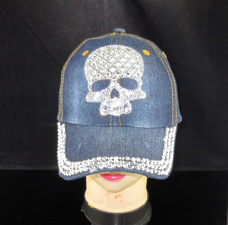 BRH09 DENIM RHINESTONE SKULL HAT