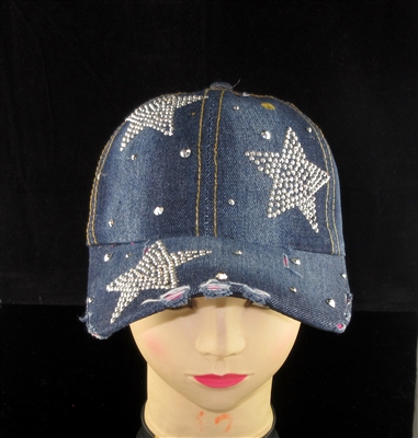 BRH20 DENIM RHINESTONE STARS HAT