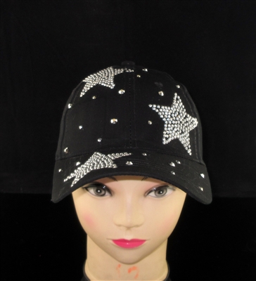 BRH21 BLACK RHINESTONE STARS HAT