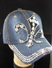 BRH26  DARK BLUE DENIM FLEUR DE LIS RHINESTONE HAT