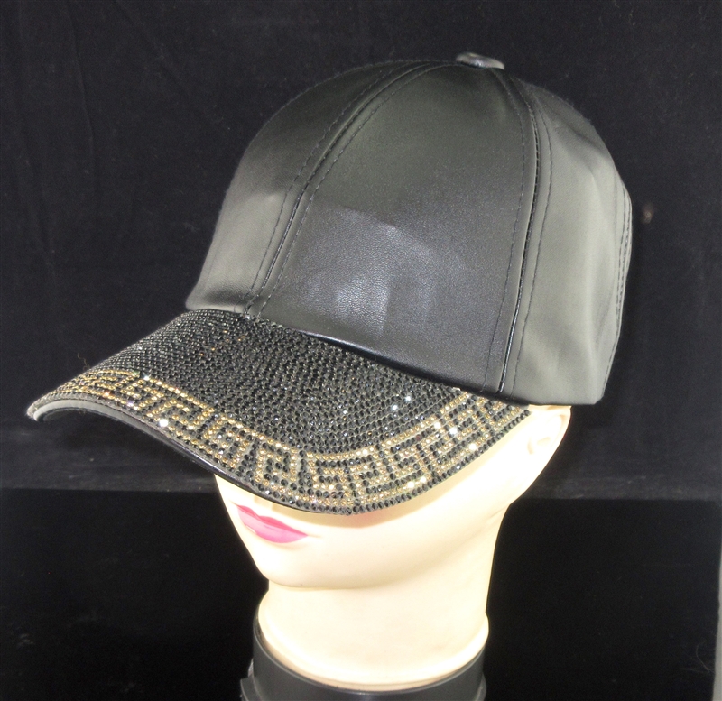 BRH27 BLACK AND GOLD PATTERNED RHINESTONE HAT