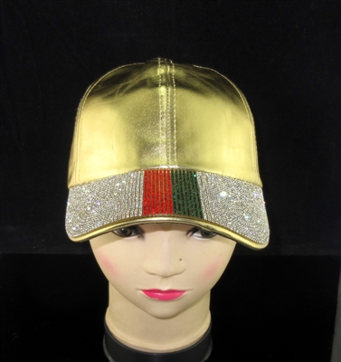 BRH32 METALLIC GOLD STRIPPED RHINESTONE HAT