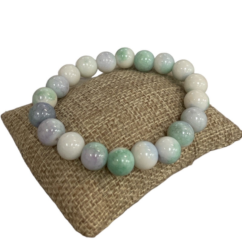 BRS01GW  10MM GREEN WHITE MIX SEMI- PRECIOUS STONE BRACELET