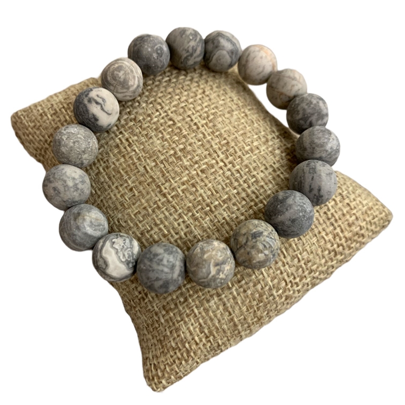 BRS049 10MM LIGHT GRAY STONE BRACELET