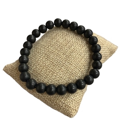 BRS069 8MM BLACK NATURAL STONE BEADED BRACELET