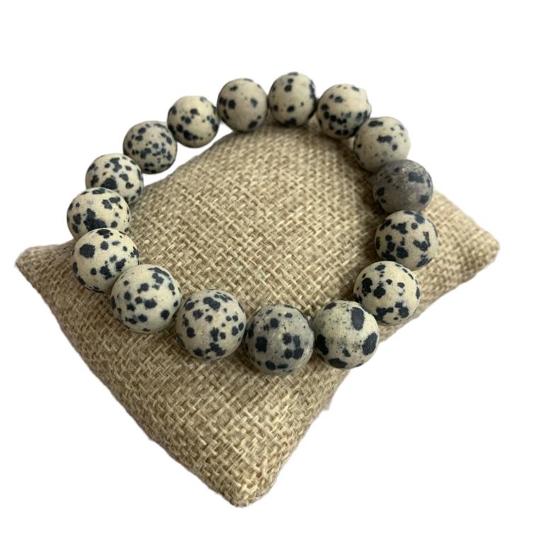 BRS115 10MM DALMATIAN PRECIOUS STONE BRACELET